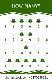 How many of St. Patrick's Day hat, game for children. Vector illustration, printable worksheet