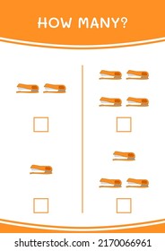Cuántos de Stapler, juegos para niños. Ilustración del vector, hoja de cálculo imprimible