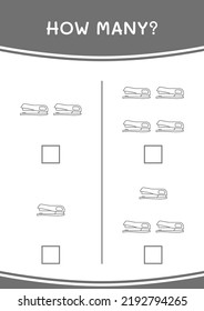 Cuántos de Stapler, juegos para niños. Ilustración del vector, hoja de cálculo imprimible