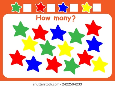 How many stars are there? Counting game for children. Math assignment for preschoolers.