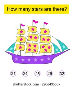 How many stars are there? Math game for kıds. Task for development of attention and logic. Vector.