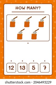 How many Stump with Ax, game for children. Vector illustration, printable worksheet