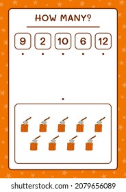 How many Stump with Ax, game for children. Vector illustration, printable worksheet