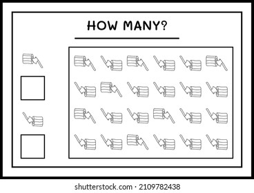 How many Stump with Ax, game for children. Vector illustration, printable worksheet