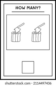¿Cuántos Stump con hacha, juegan para niños? Ilustración del vector, hoja de cálculo imprimible