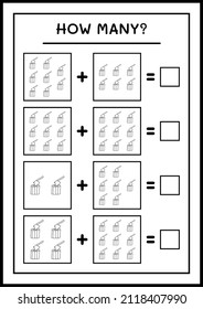 How many Stump with Ax, game for children. Vector illustration, printable worksheet
