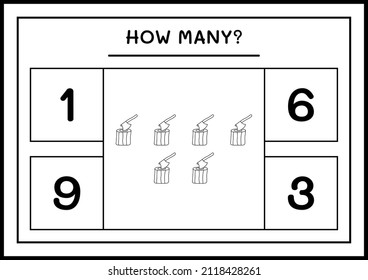 How many Stump with Ax, game for children. Vector illustration, printable worksheet