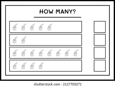 How many Stump with Ax, game for children. Vector illustration, printable worksheet