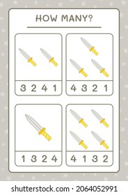 How many Sword, game for children. Vector illustration, printable worksheet