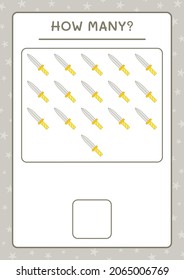 How many Sword, game for children. Vector illustration, printable worksheet