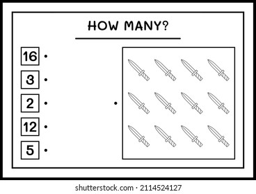 How many Sword, game for children. Vector illustration, printable worksheet