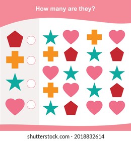 How many are they game. Counting game for Preschool Children. Educational printable math worksheet. Additional math game for kids. Vector illustration in cartoon style.