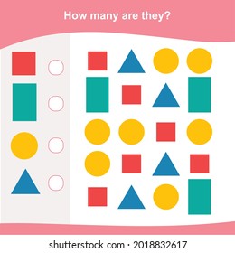 How many are they game. Counting game for Preschool Children. Educational printable math worksheet. Additional math game for kids. Vector illustration in cartoon style.