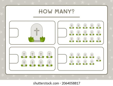 How many Tombstone, game for children. Vector illustration, printable worksheet