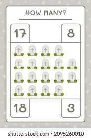 How many Tombstone, game for children. Vector illustration, printable worksheet