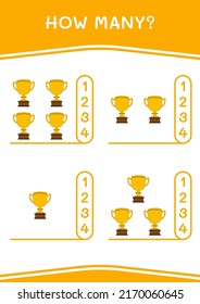 Wie viele von Trophy, Spiel für Kinder. Vektorgrafik, druckbares Arbeitsblatt
