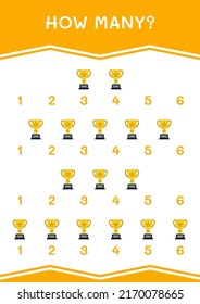 ¿Cuántos Trofeo, juego para niños? Ilustración del vector, hoja de cálculo imprimible