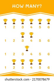 How many of Trophy, game for children. Vector illustration, printable worksheet