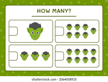 Cuántos Vampiros, juegos para niños. Ilustración del vector, hoja de cálculo imprimible