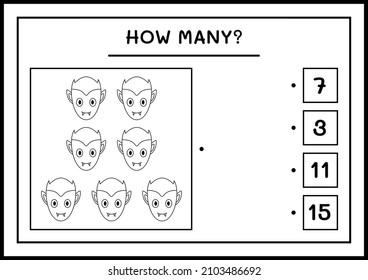 How many Vampire, game for children. Vector illustration, printable worksheet