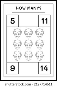How many Vampire, game for children. Vector illustration, printable worksheet