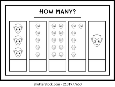 How many Vampire, game for children. Vector illustration, printable worksheet