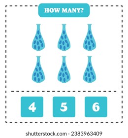 How many vase are there? Educational worksheet design for children. Counting game for kids.