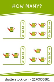 How many of Watering can, game for children. Vector illustration, printable worksheet