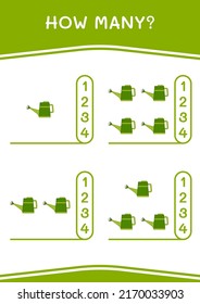 How many of Watering can, game for children. Vector illustration, printable worksheet