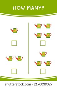 How many of Watering can, game for children. Vector illustration, printable worksheet