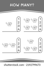 How many of Watering can, game for children. Vector illustration, printable worksheet