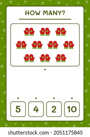 How many winter mittens, game for children. Vector illustration, printable worksheet