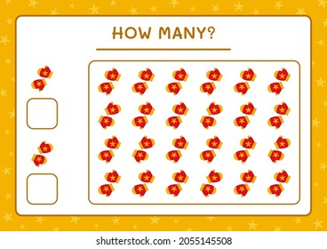 How many winter mittens, game for children. Vector illustration, printable worksheet