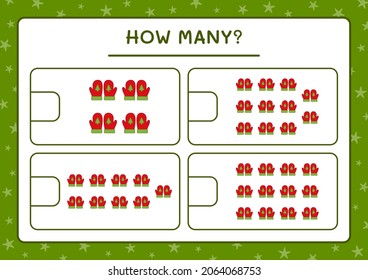 How many winter mittens, game for children. Vector illustration, printable worksheet