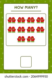 How many winter mittens, game for children. Vector illustration, printable worksheet