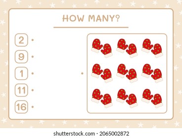 How many winter mittens, game for children. Vector illustration, printable worksheet