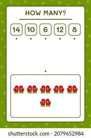 How many winter mittens, game for children. Vector illustration, printable worksheet