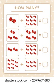 How many winter mittens, game for children. Vector illustration, printable worksheet