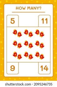How many winter mittens, game for children. Vector illustration, printable worksheet