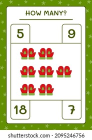 How many winter mittens, game for children. Vector illustration, printable worksheet