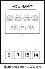 How many winter mittens, game for children. Vector illustration, printable worksheet