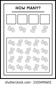 Cuántos mitones de invierno, juegos para niños. Ilustración del vector, hoja de cálculo imprimible
