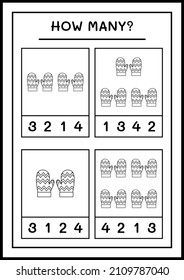 How many winter mittens, game for children. Vector illustration, printable worksheet