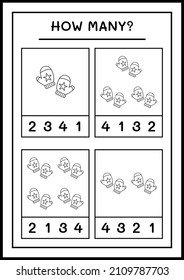 How many winter mittens, game for children. Vector illustration, printable worksheet