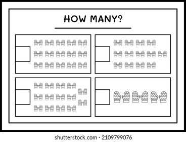 How many winter mittens, game for children. Vector illustration, printable worksheet
