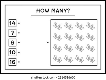 How many winter mittens, game for children. Vector illustration, printable worksheet