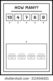 How many winter mittens, game for children. Vector illustration, printable worksheet