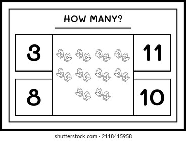 How many winter mittens, game for children. Vector illustration, printable worksheet
