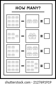How many winter mittens, game for children. Vector illustration, printable worksheet