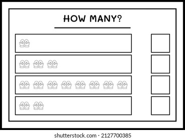 How many winter mittens, game for children. Vector illustration, printable worksheet